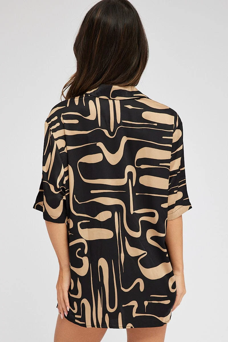 Black Abstract Shirt Short Sleeve