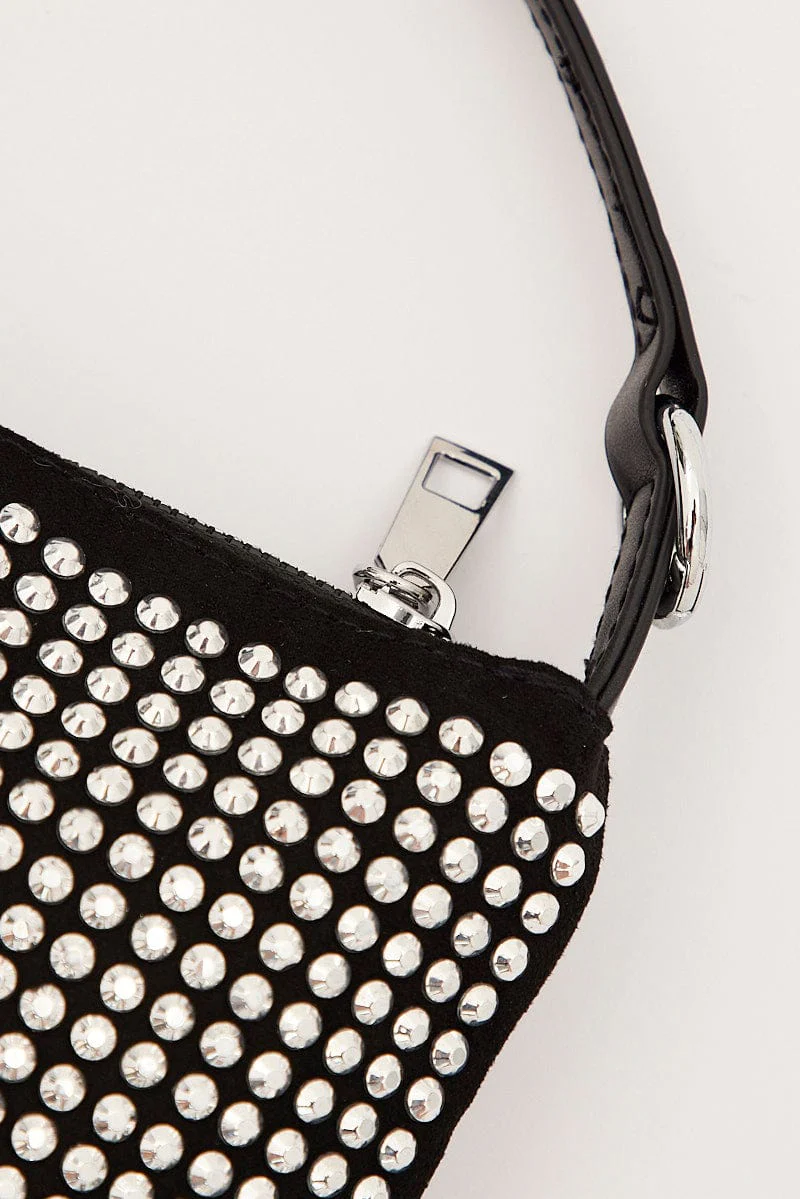 Silver Rhinestone Decor Shoulder Bag