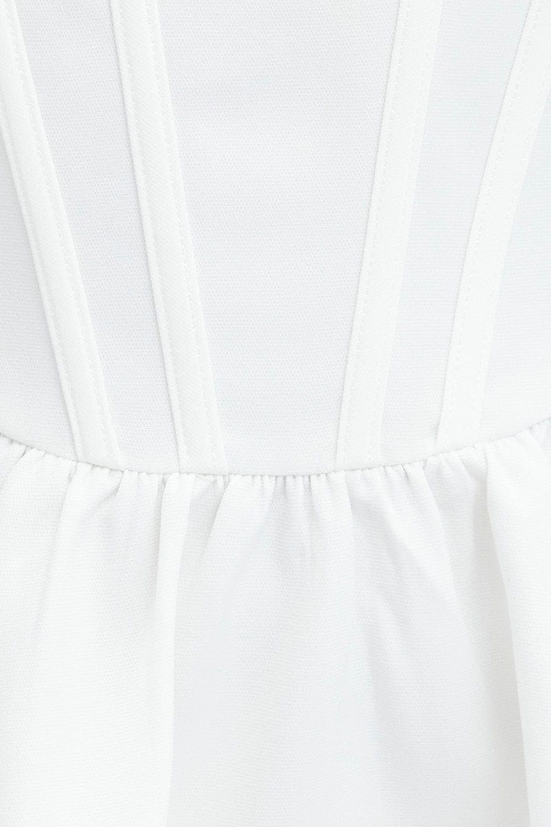 White Corset Mini Dress Gathered Straps Skater