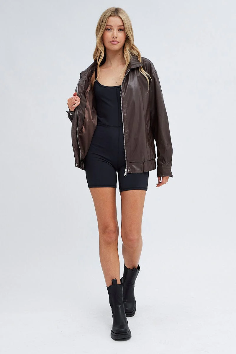 Brown PU oversized Jacket