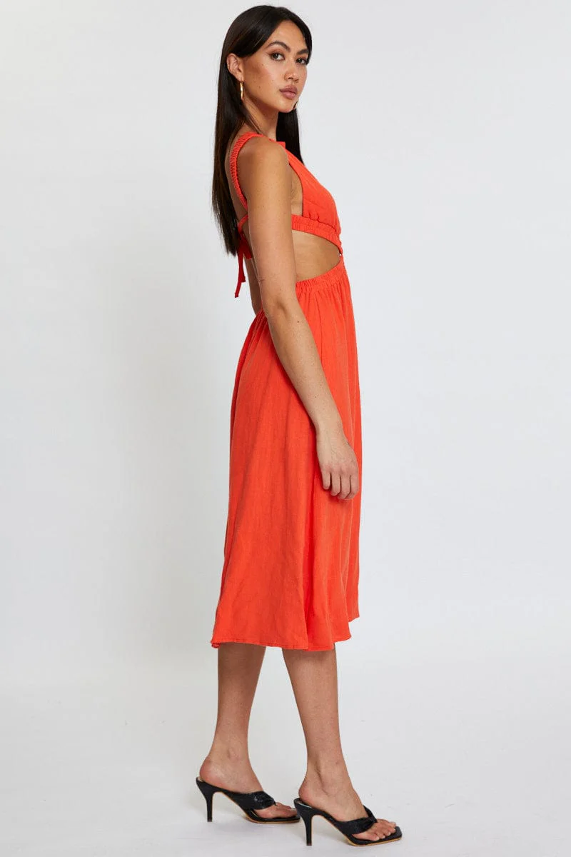 Orange Midi Dress Sleeveless