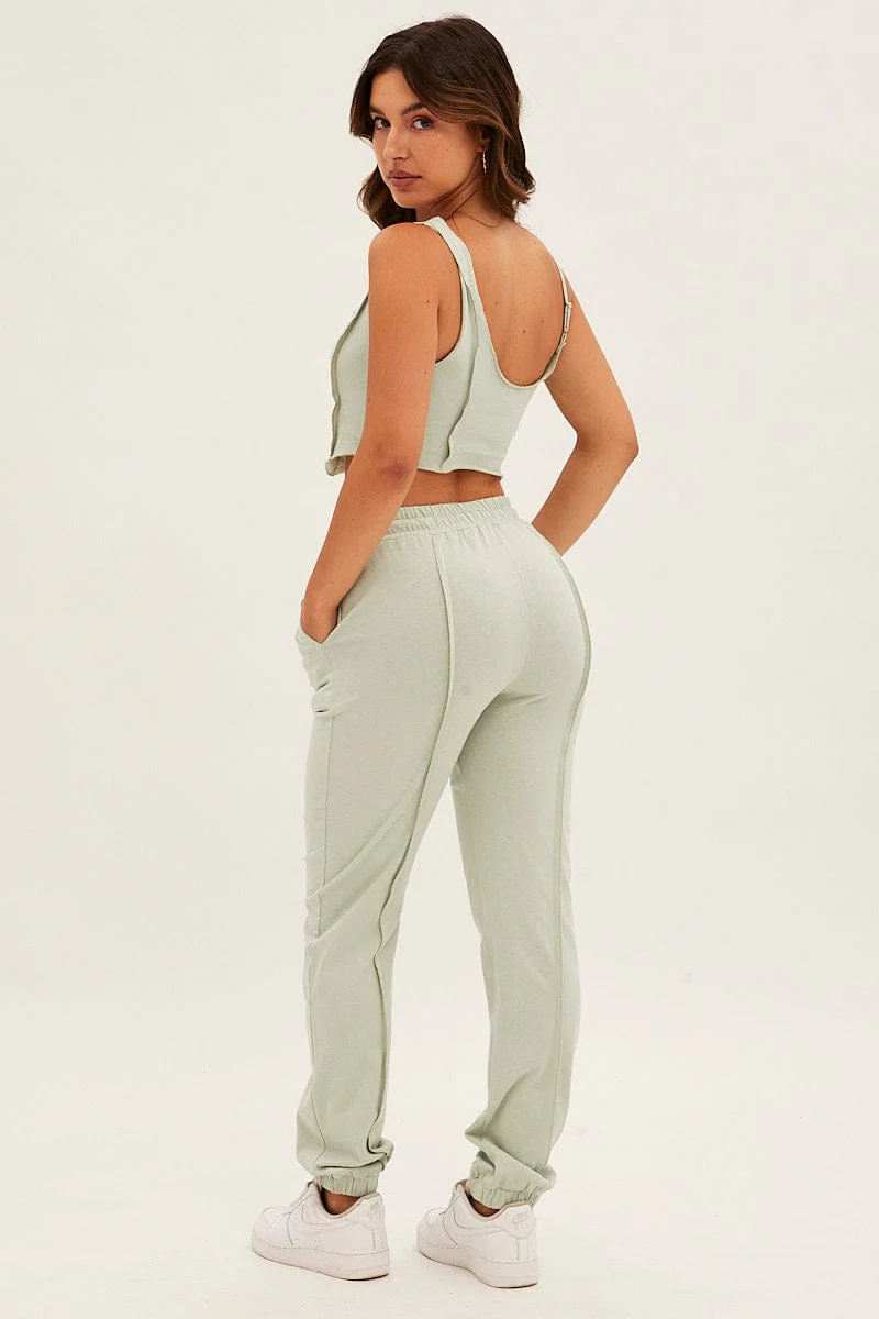 Green Crop Singlet Loungewear Set