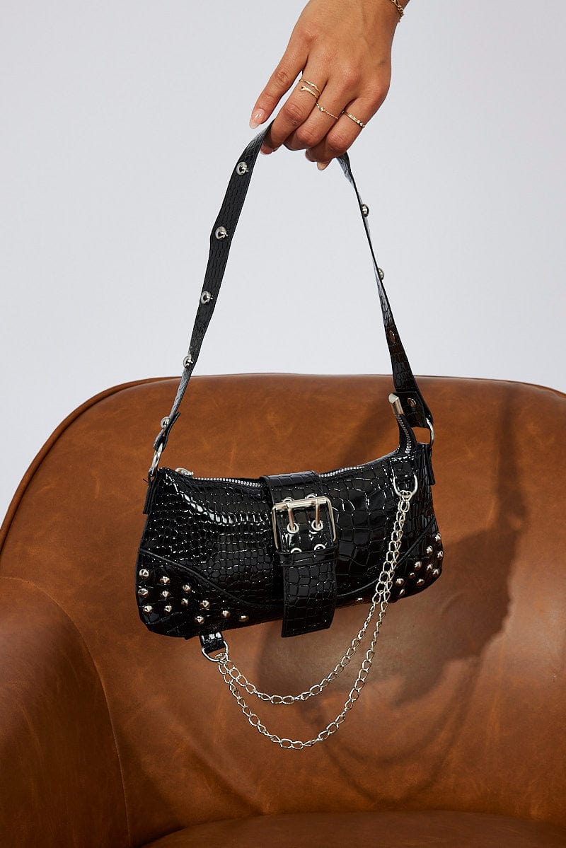 Black Shoulder Bag with Studding