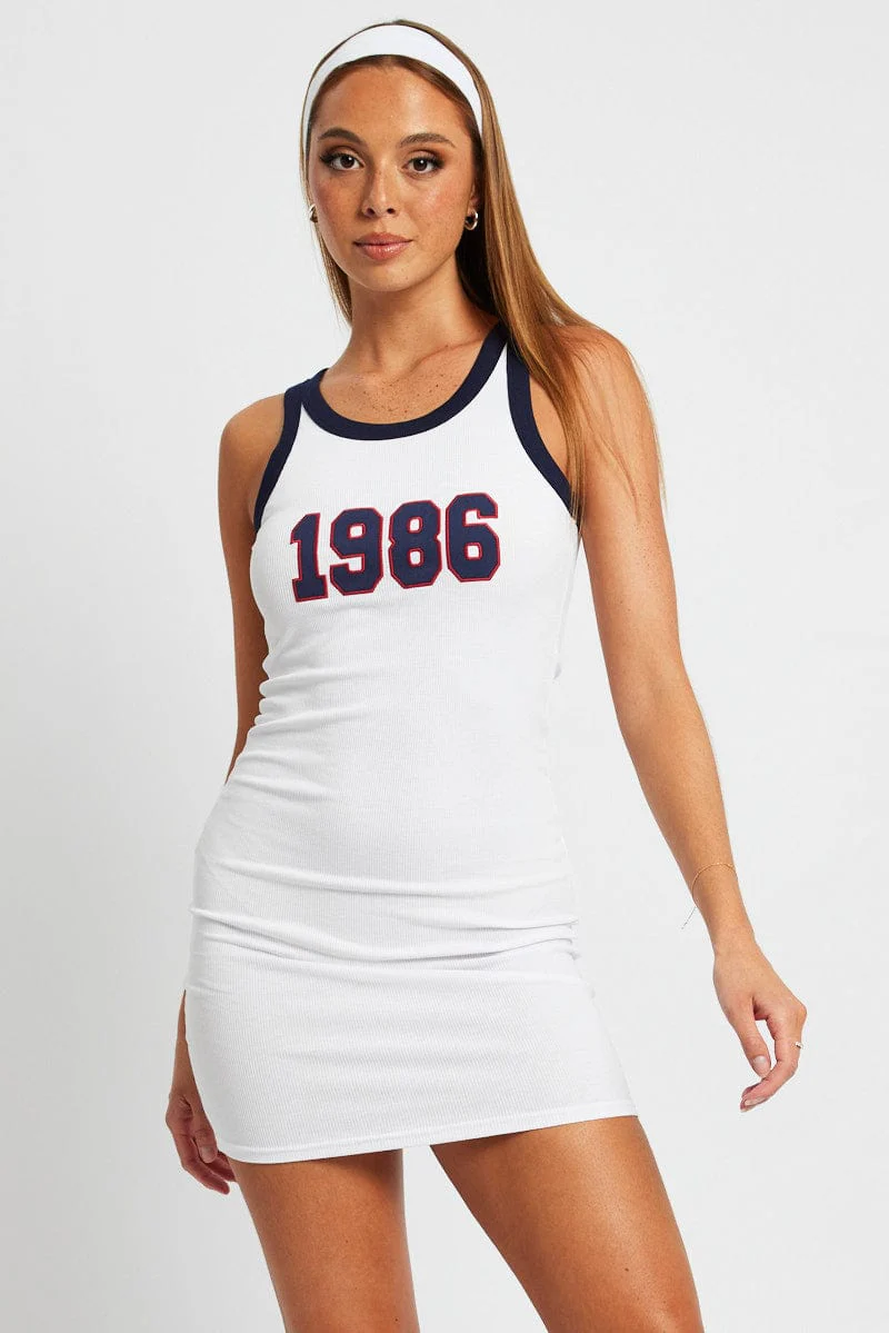 White Graphic Dress Sleeveless