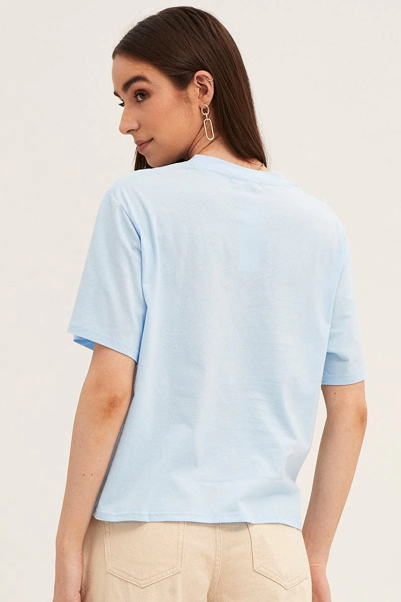 Blue Crew Neck Oversized Graphic T-Shirt