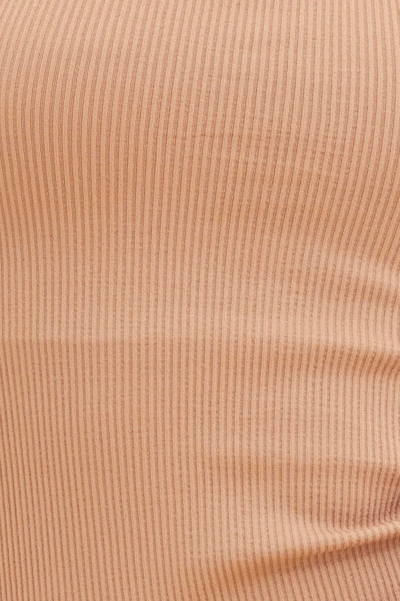 Beige Seamless Tank Full Length Sleeveless Soop Neck