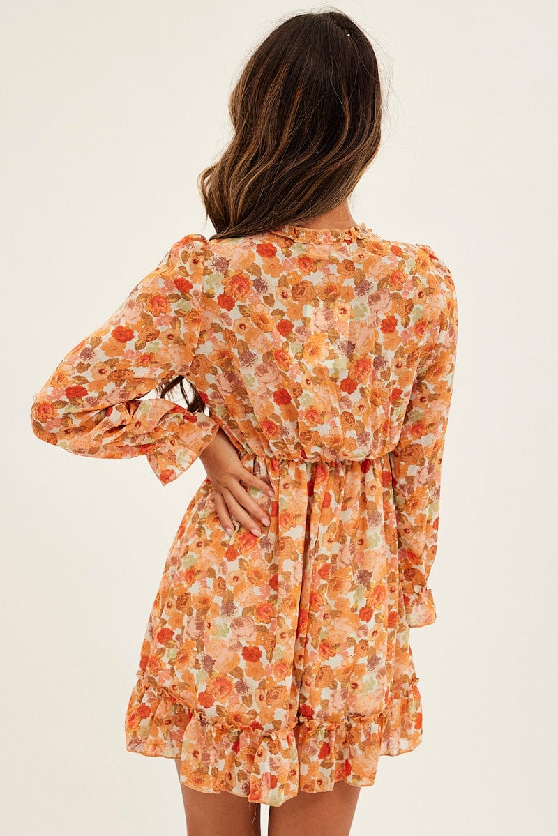 Print Mini Dress Long Sleeve