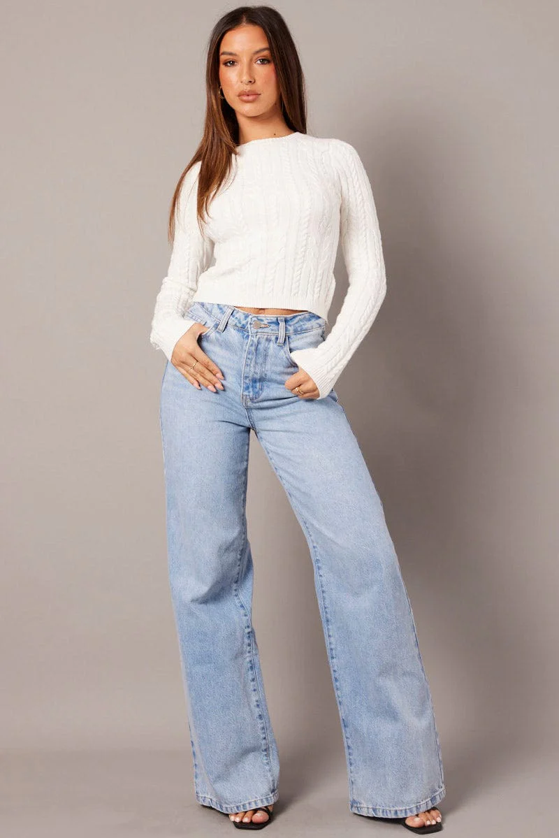 White Cable Knit Top Long Sleeve
