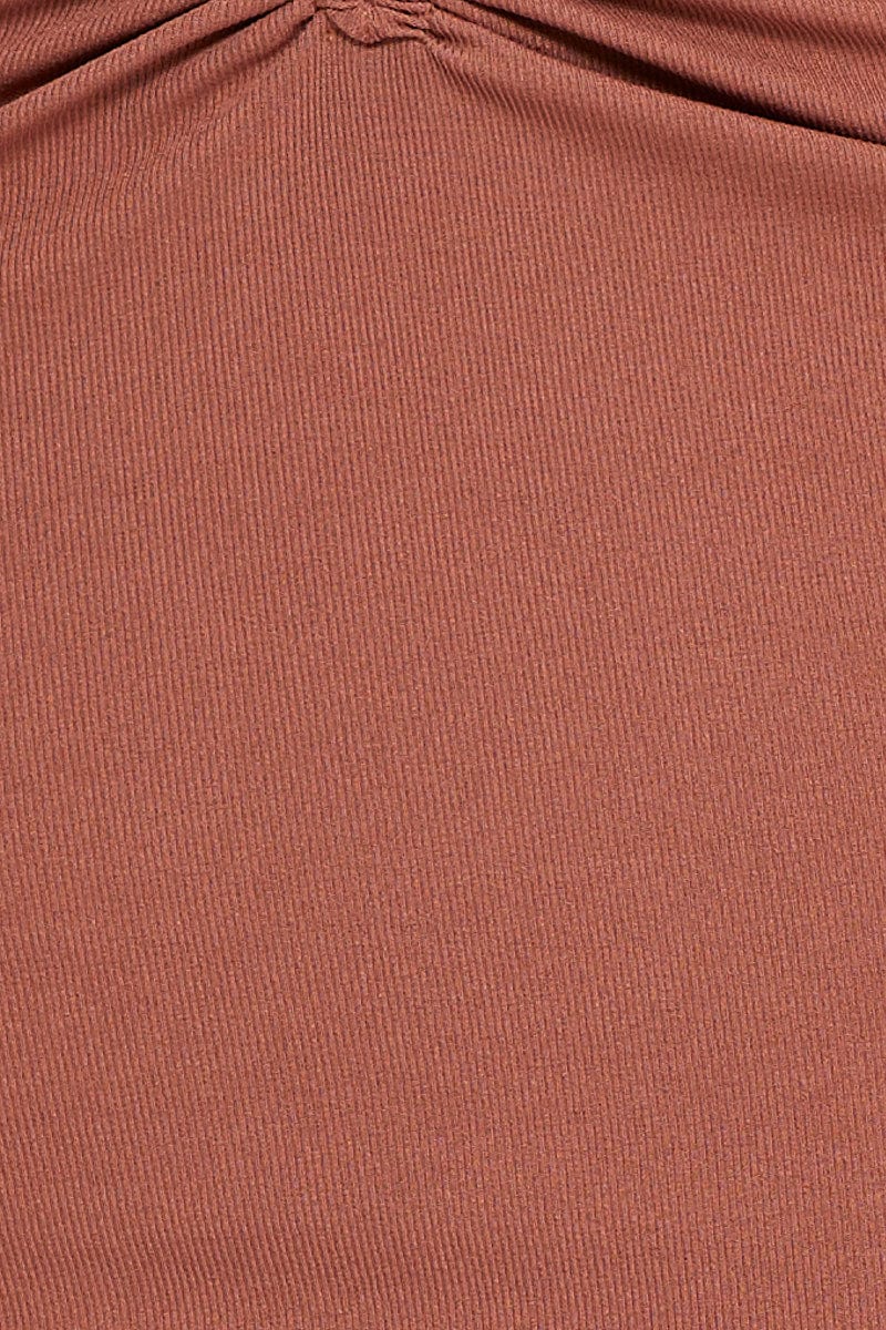 Brown Mini Skirt High Rise Front Ruched