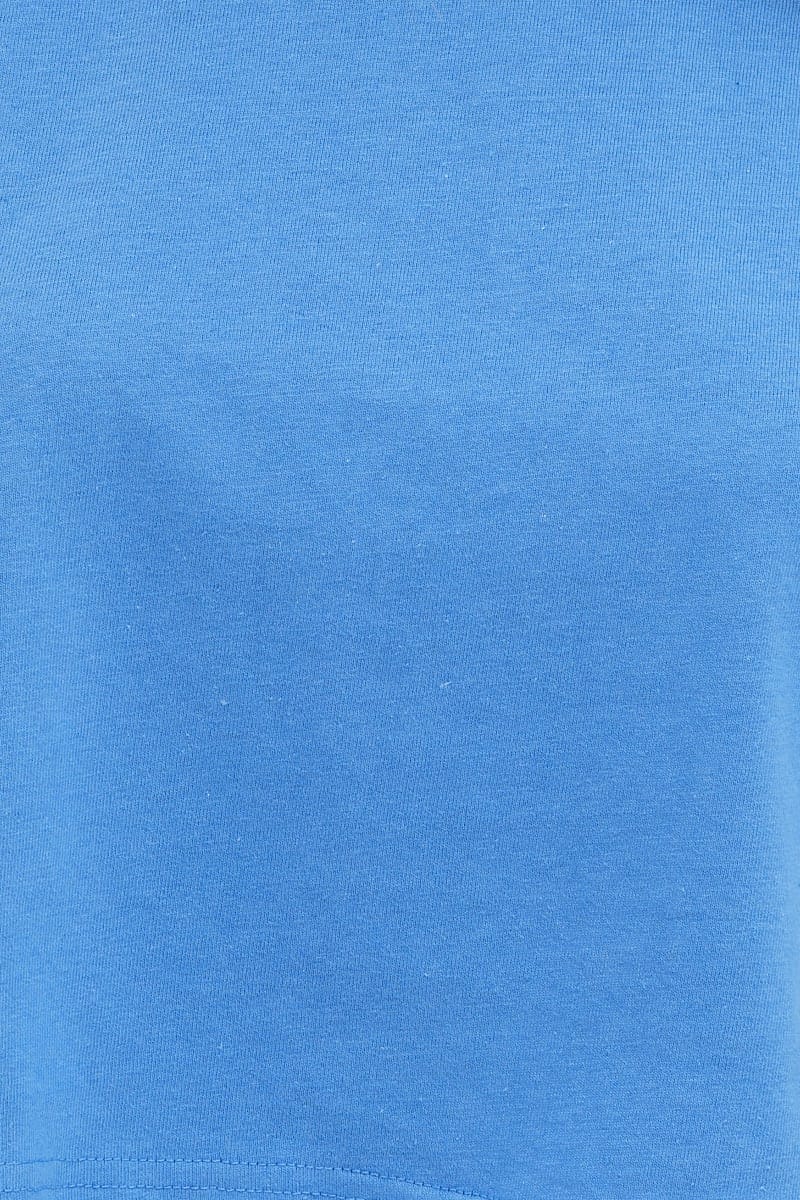 Blue Crop T Shirt Short Sleeve Crew Neck