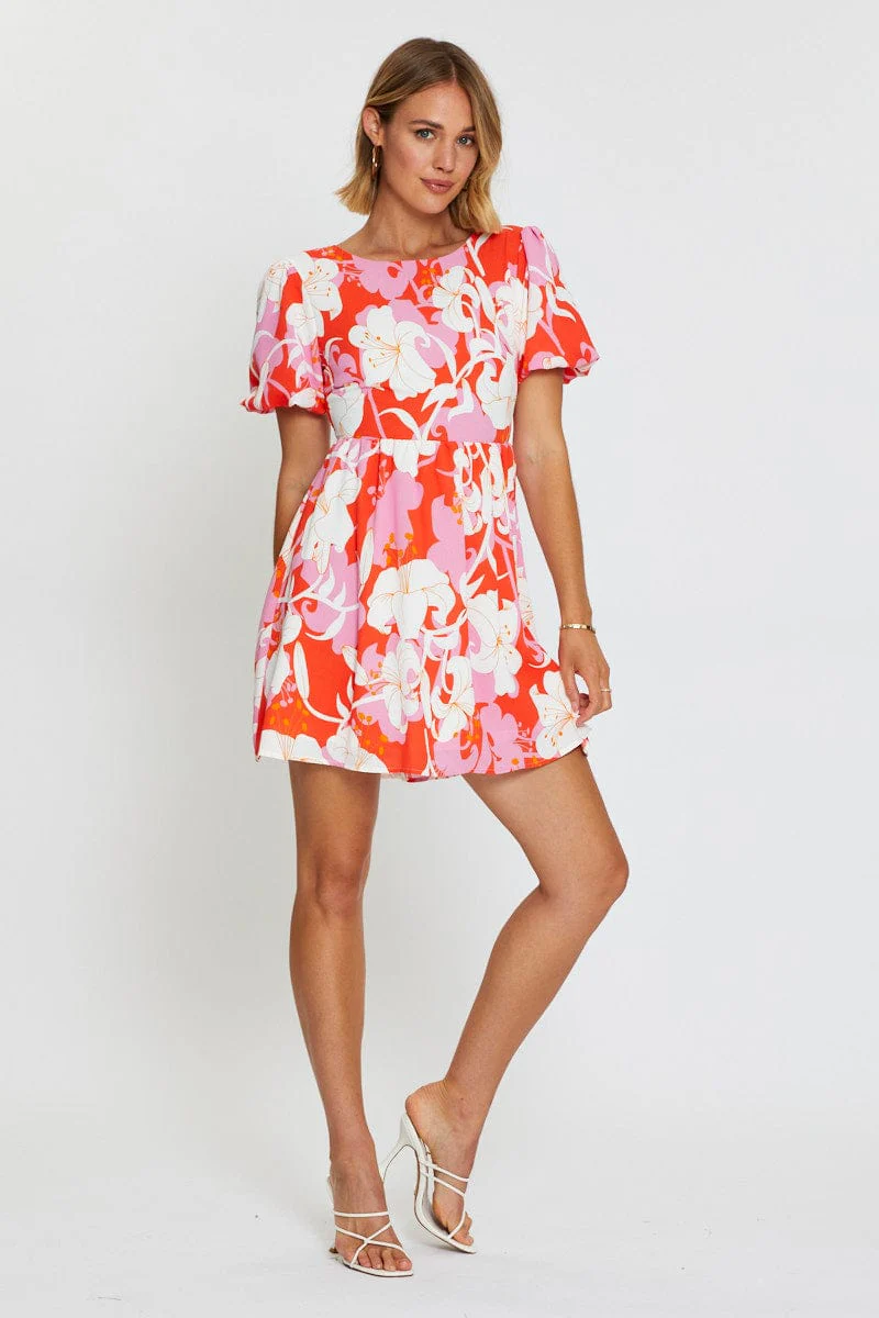 Print Mini Dress Short Sleeve