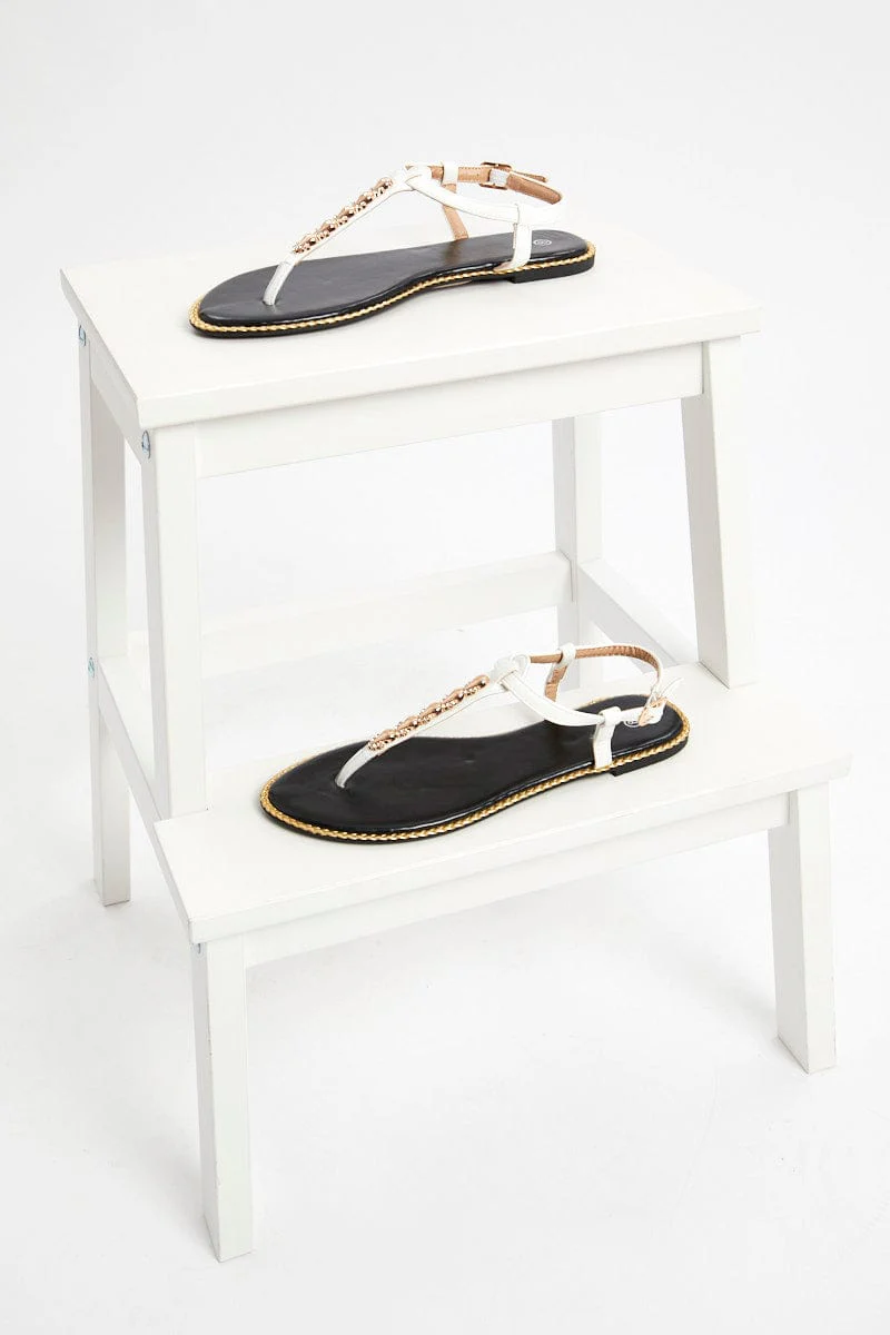 White Stud Detail Flat Sandals