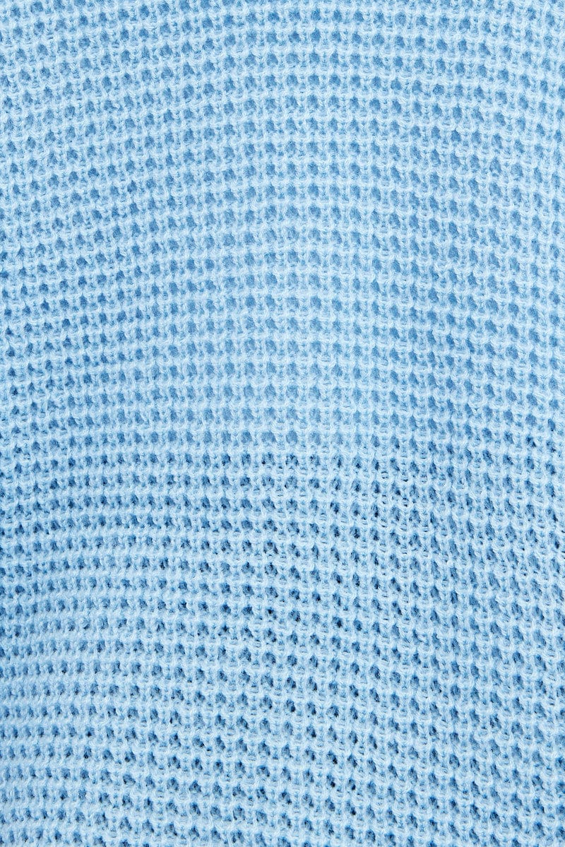 Blue Knit Top Long Sleeve Oversized Turtleneck