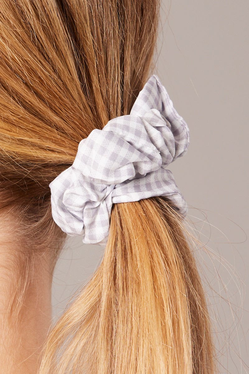 Grey Check Check Print Scrunchie