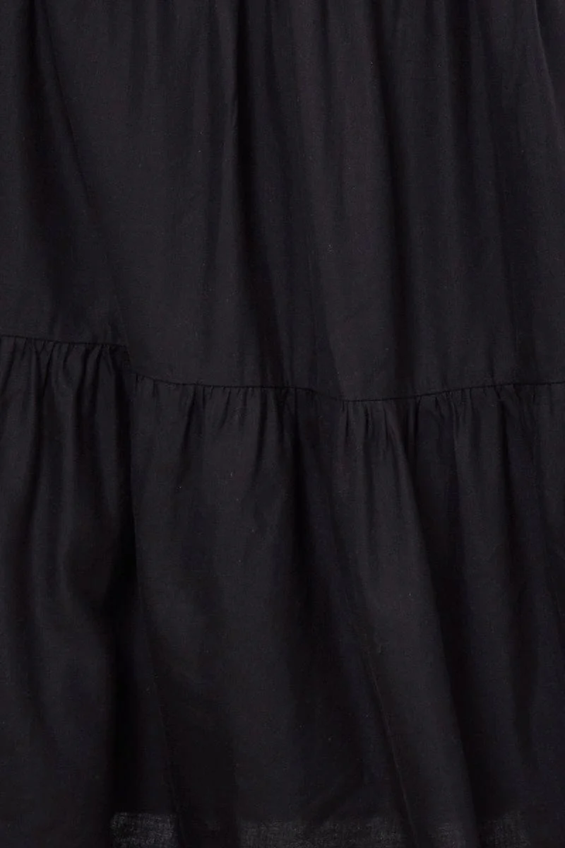 Black Midi Dress Short Sleeve Square Neck