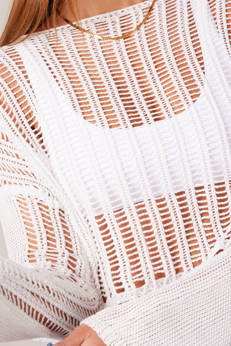 White Crochet Knit Top