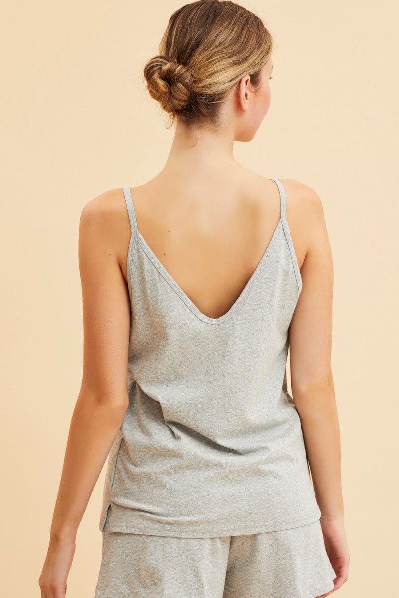 Grey V Neck Singlet Cotton Relaxed Fit