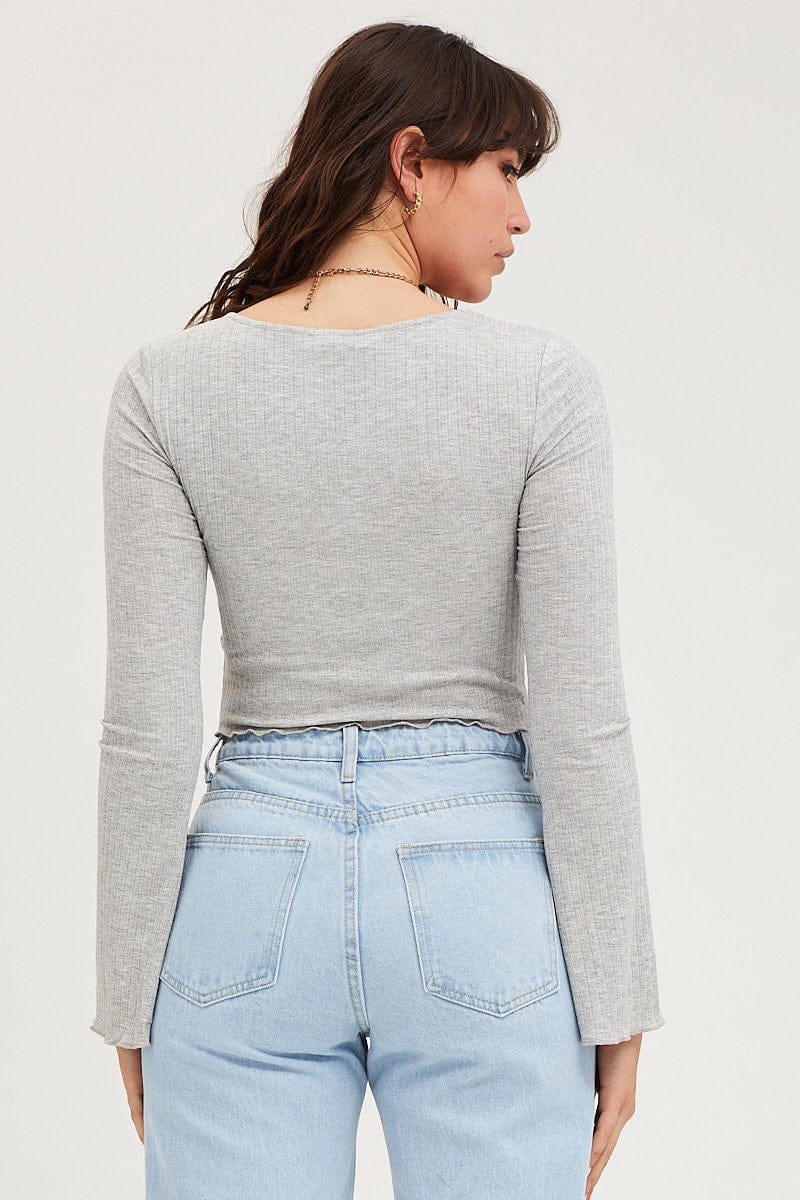 Grey Ring Detail Top Long Sleeve