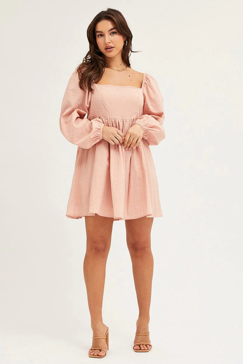 Pink Square Neck Skater Dress