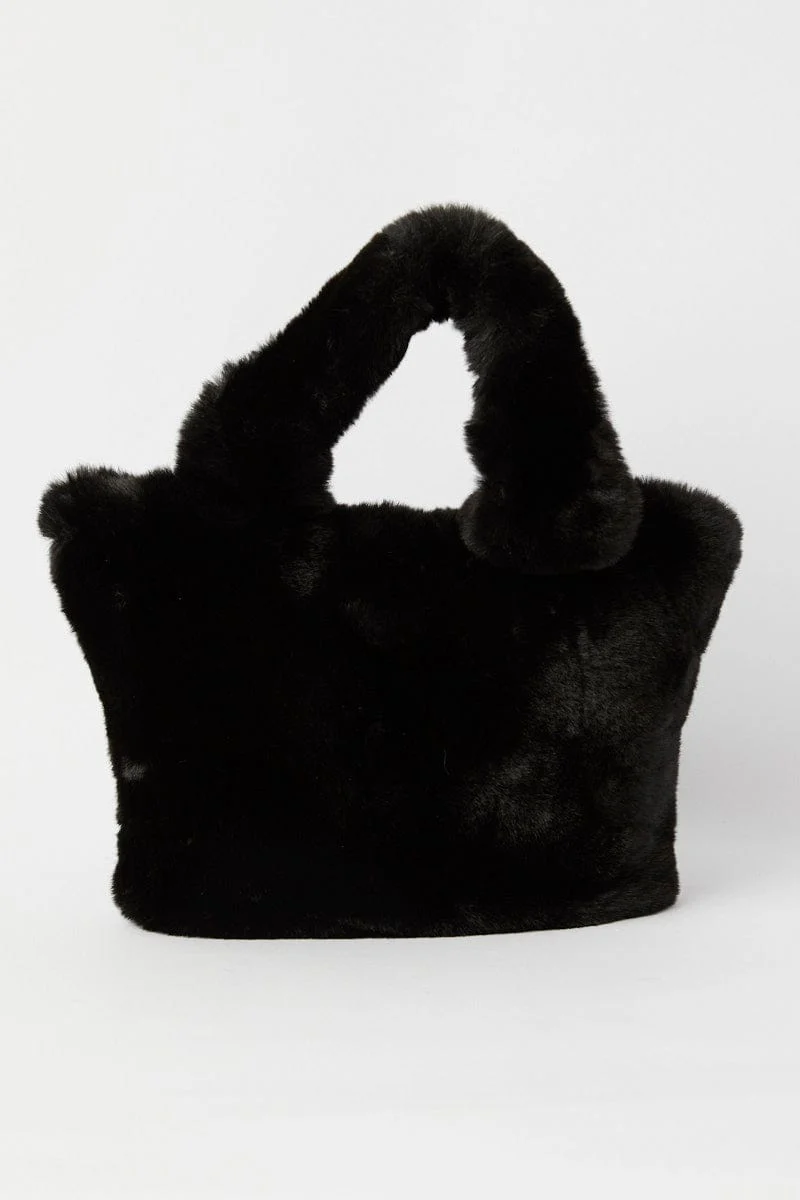 Black Faux Fur Tote Bag
