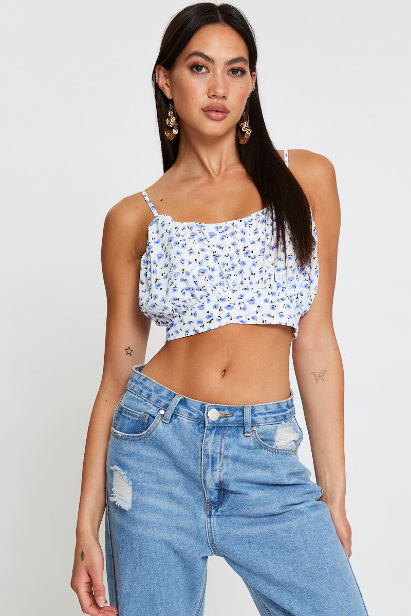 Print Singlet Sleeveless Crop