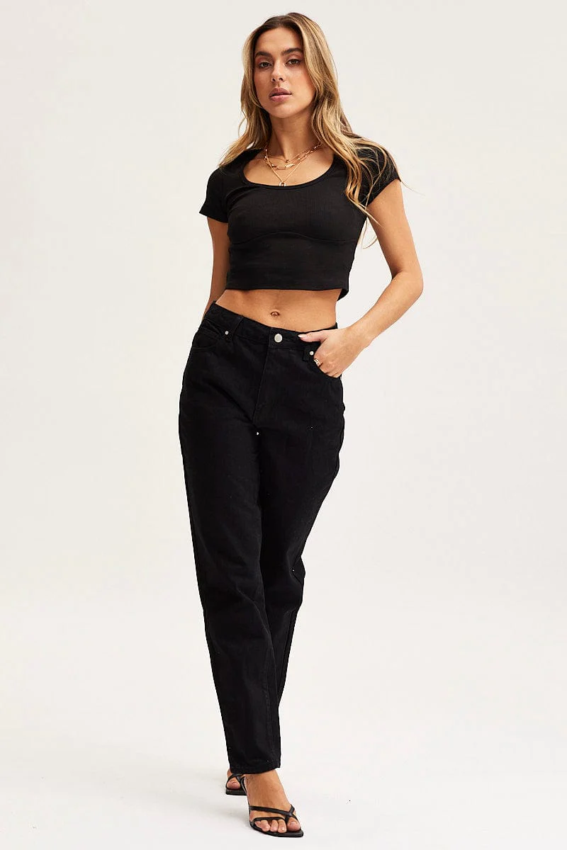 Black High Rise Mom Jeans