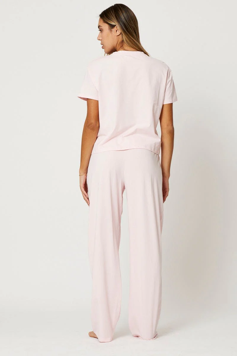 Pink Slogan Long Leg Pyjama Set