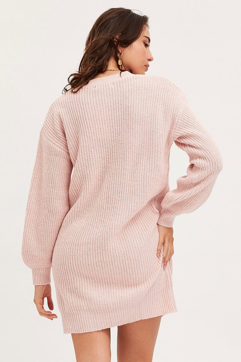 Pink Dress Long Sleeve Mini Knit