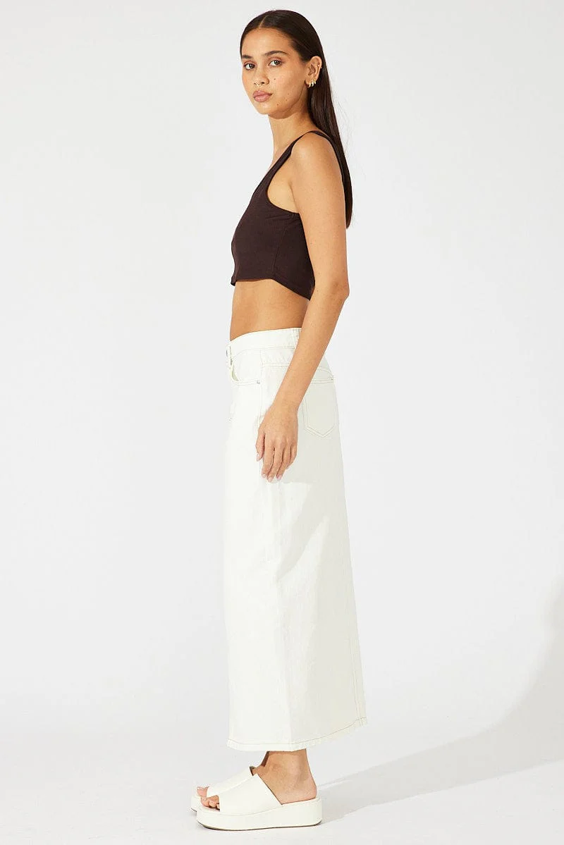 White Denim Skirt Maxi Front Split