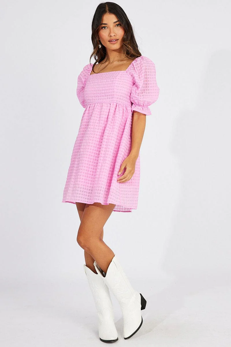 Pink Mini Dress Puff Sleeve