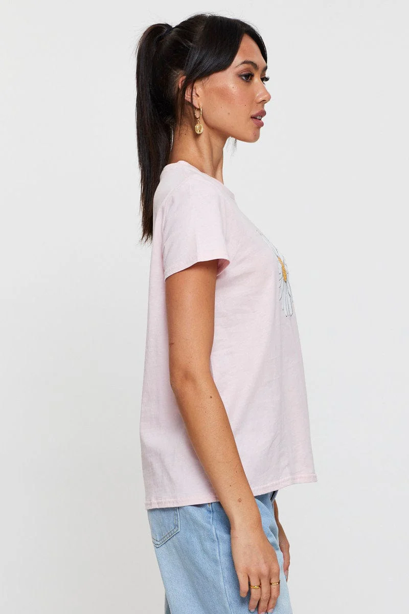 Pink Graphic T Shirt Short Sleeve