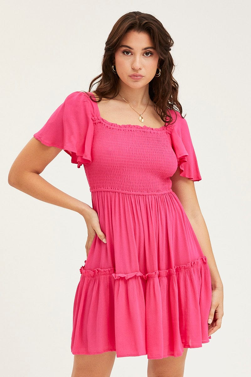 Pink Skater Dress Short Sleeve Mini