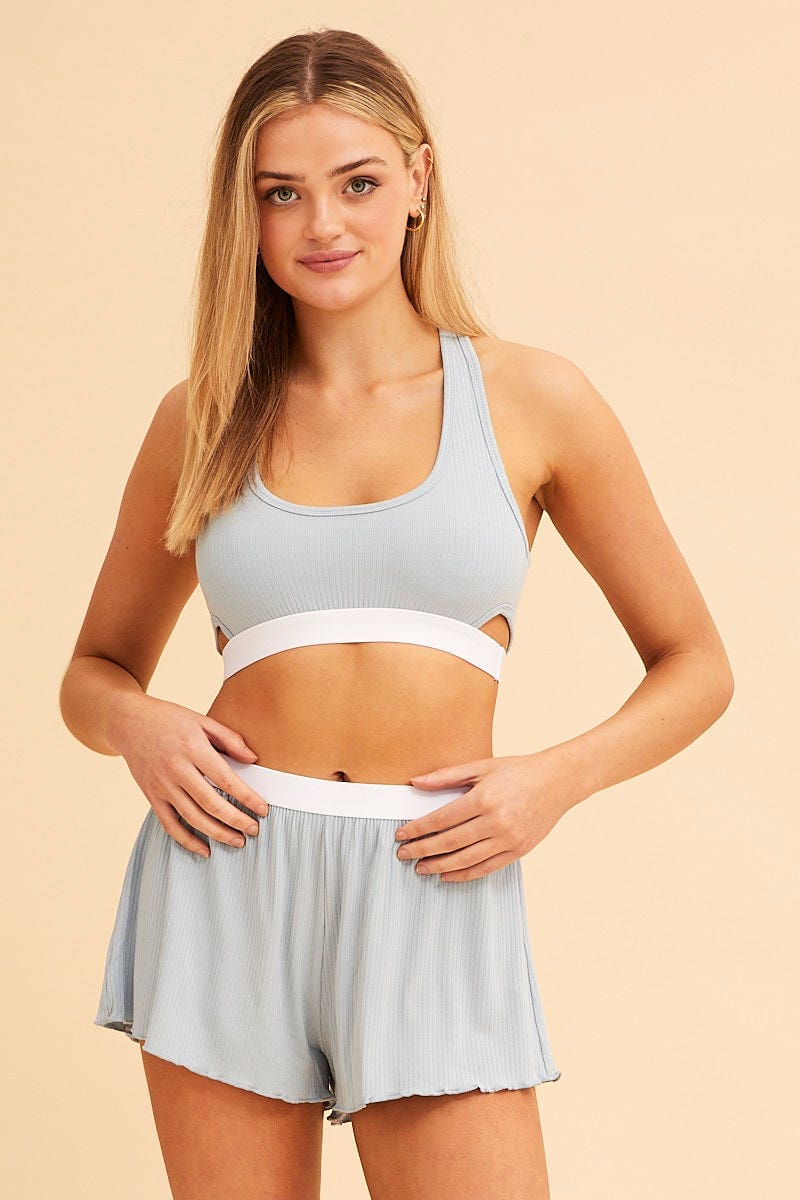 Blue Mia Cotton Stretch Cross Back Crop Top