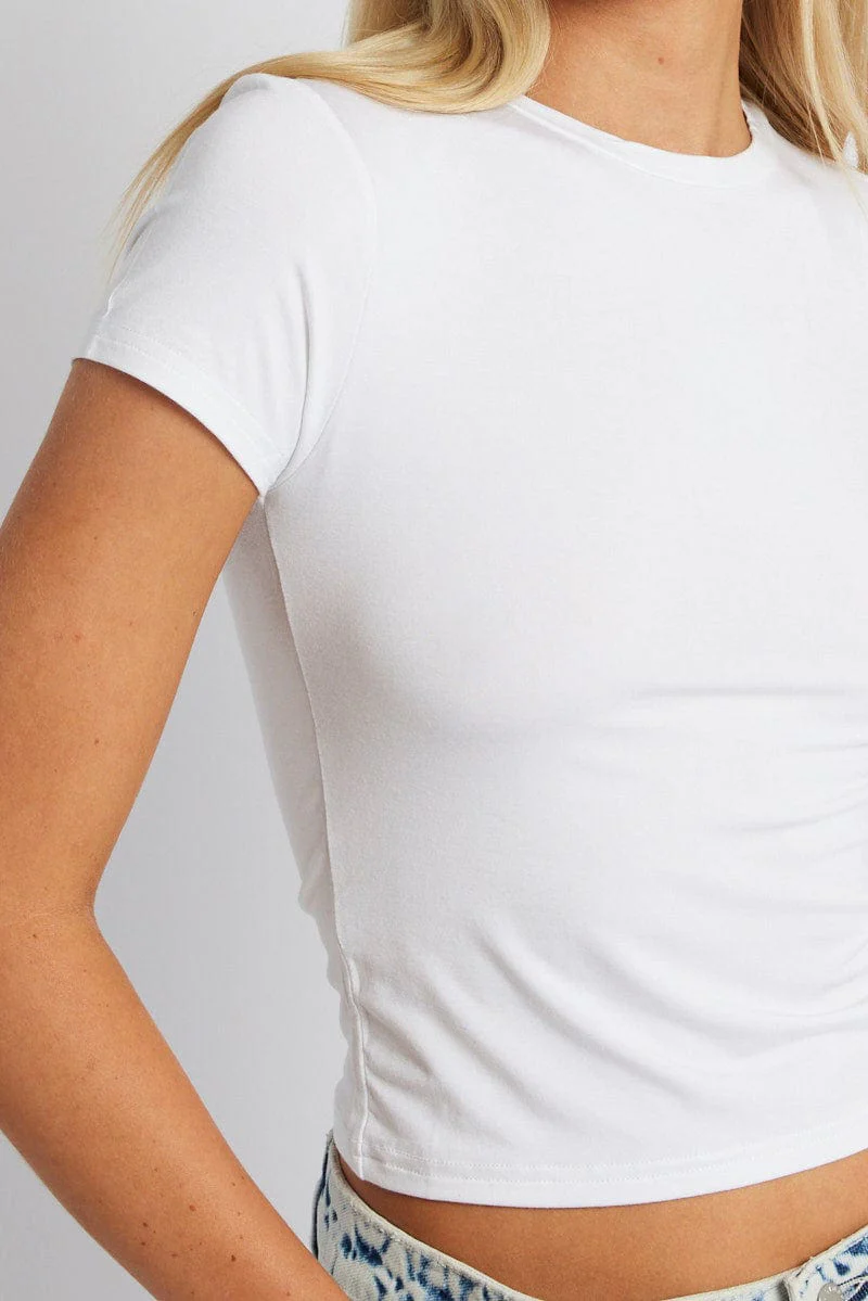 White Modal T Shirt Short Sleeve Crew Neck