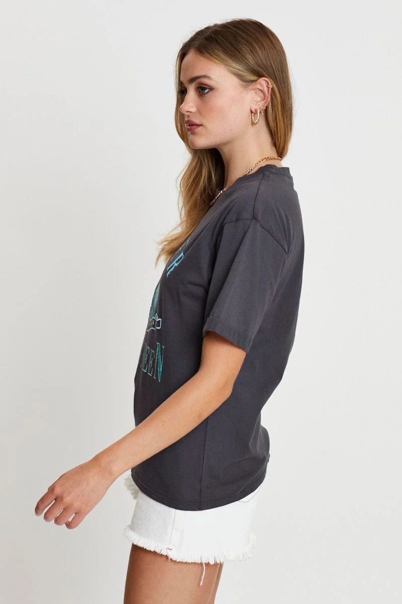 Grey Graphic T Shirt Short Sleeve
