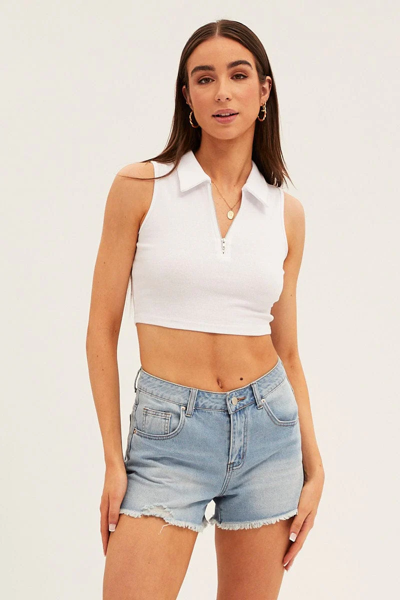 Blue Relaxed Denim Shorts Mid Rise