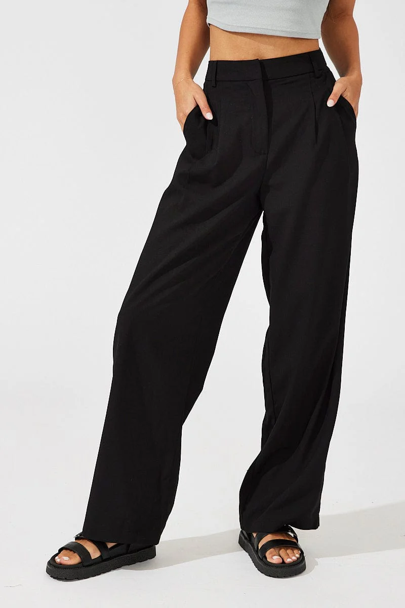 Black Wide Leg Pants High Rise