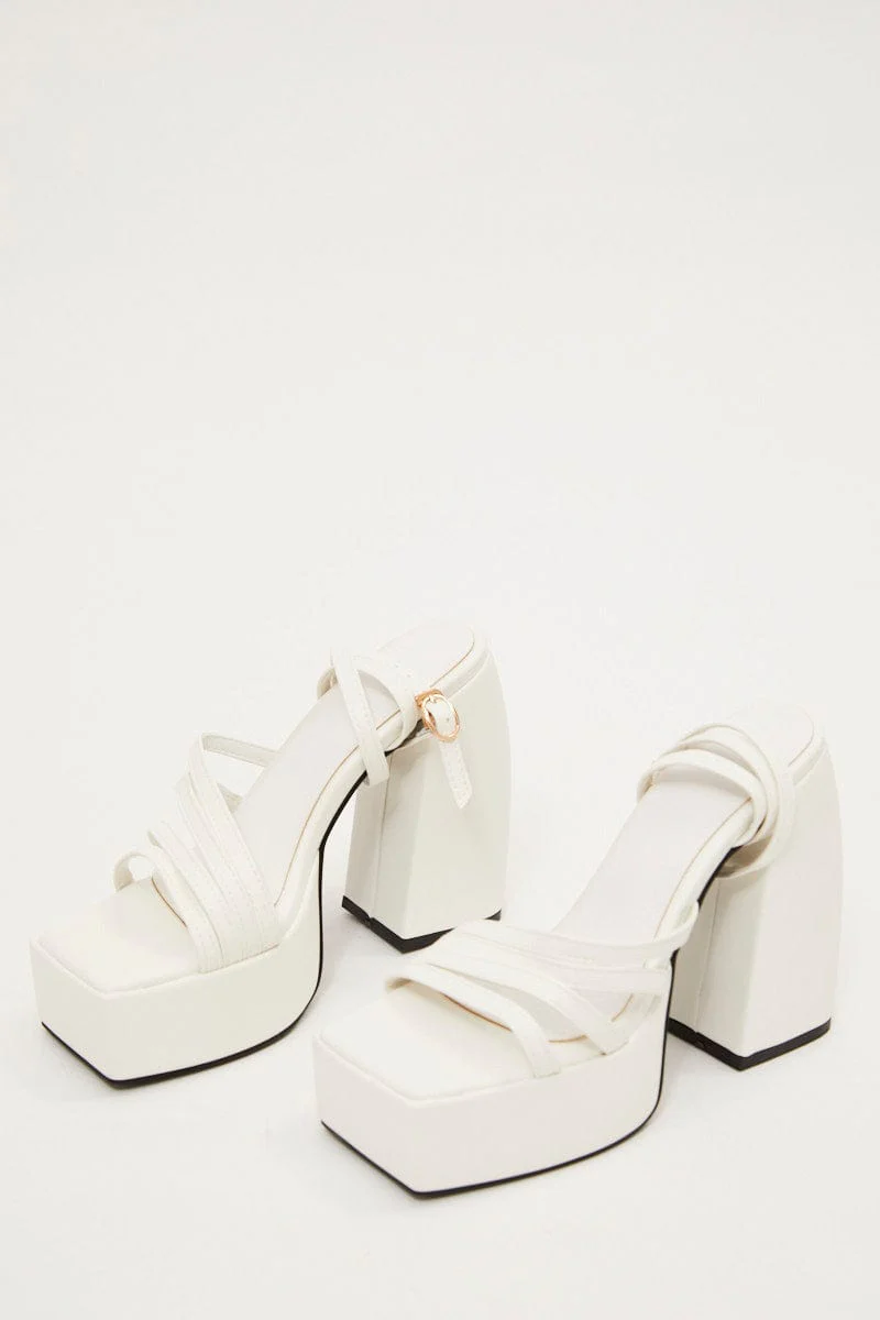 White Strappy Platform Heeled Sandals