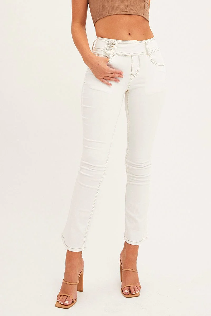White Low Waist Belted Flared Jeans