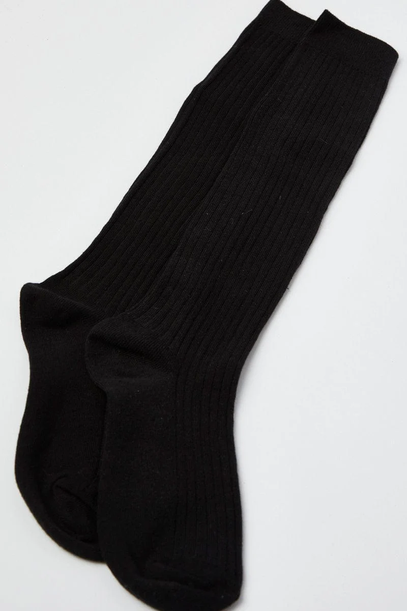 Black Rib Knee High Socks