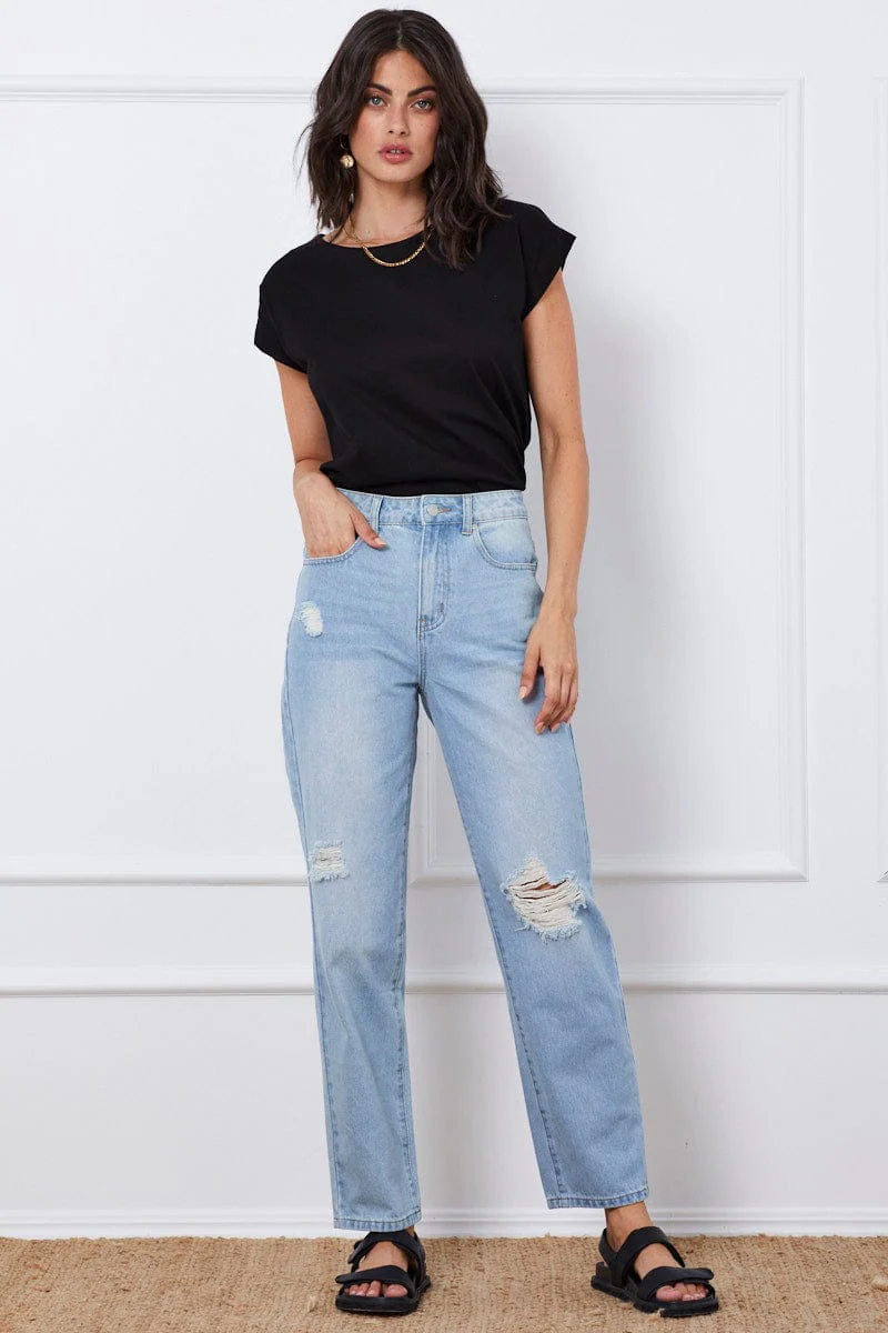 Blue Boyfriend Denim Jeans High Rise