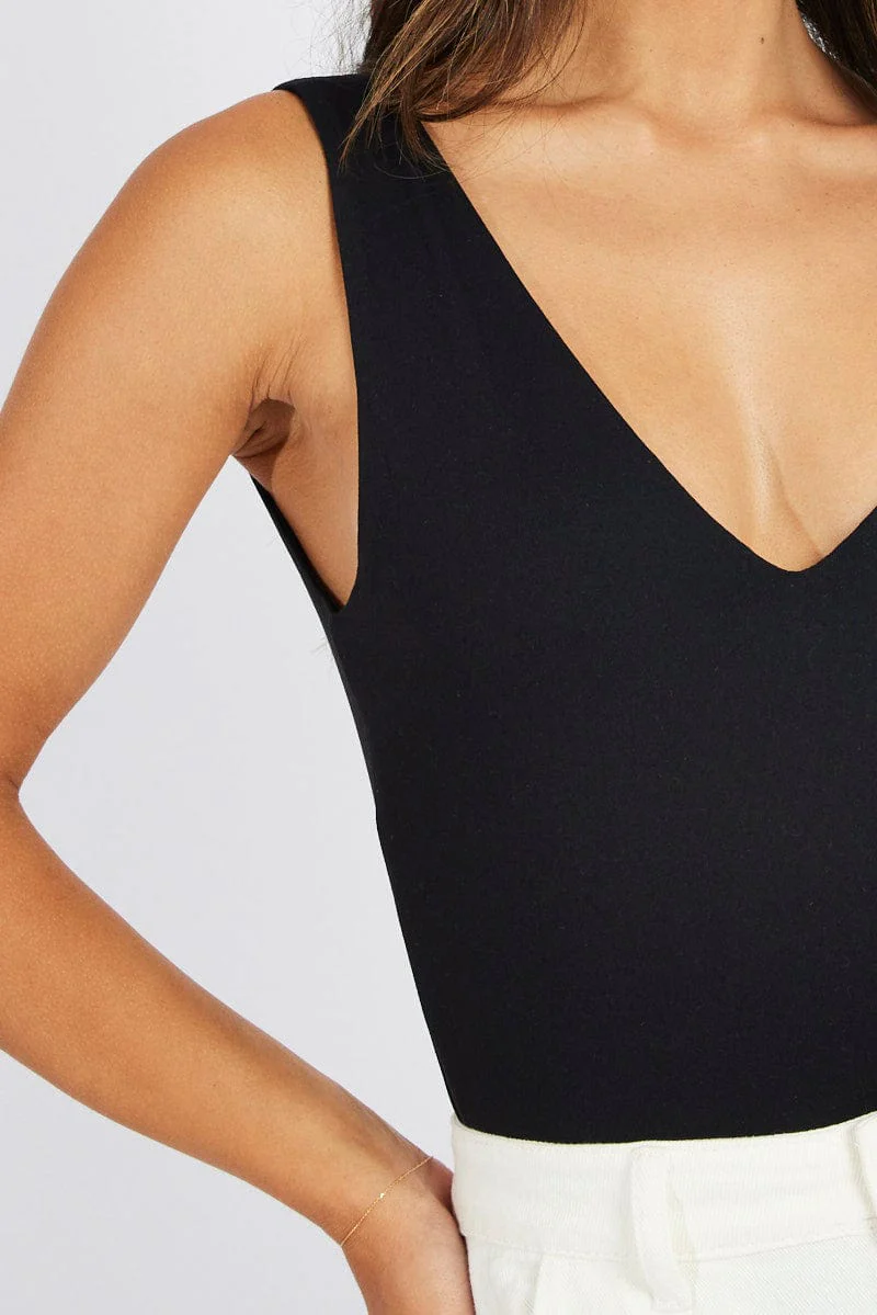 Black Supersoft Bodysuit Sleeveless V Neck