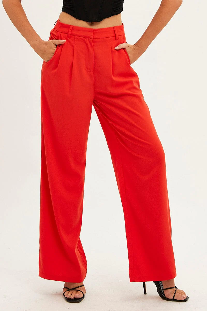Orange Wide Leg Pants High Rise