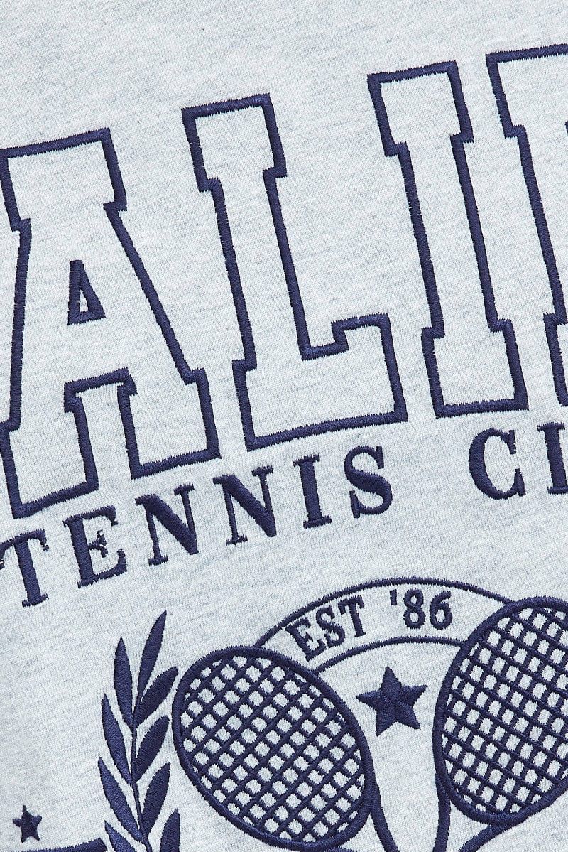 Grey Graphic Tee Short Sleeve Crop Round Neck