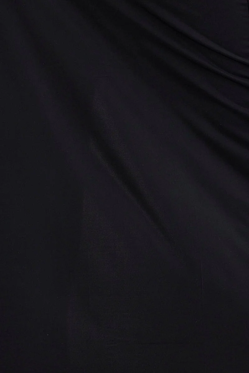 Black Maxi Skirt Mid Rise Split Nylon