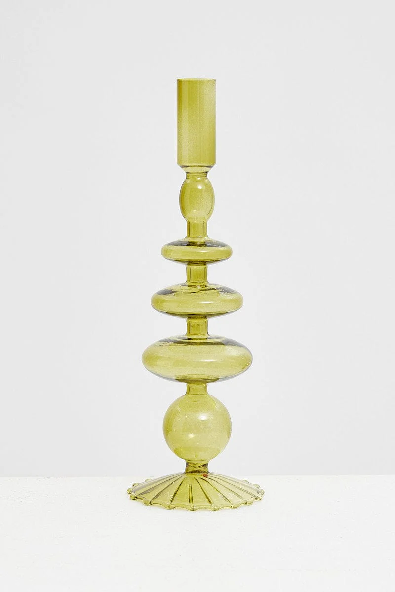 Green Taper Glass Candle Holder And Vase