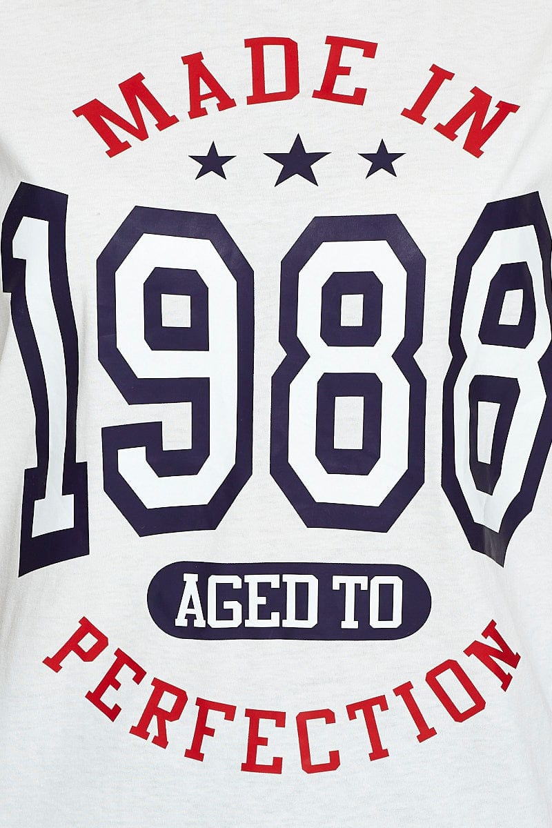 White Graphic T Shirt Short Sleeve Boyfriend