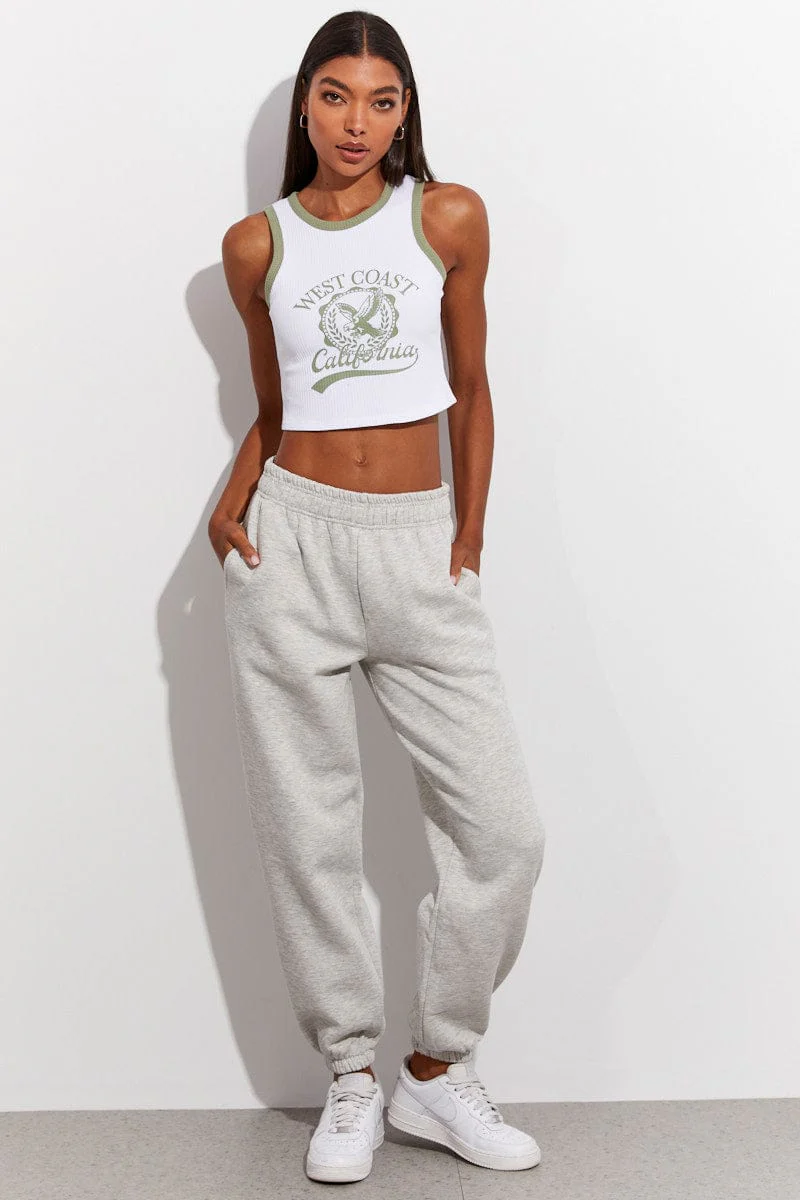 White Graphic Crop Top