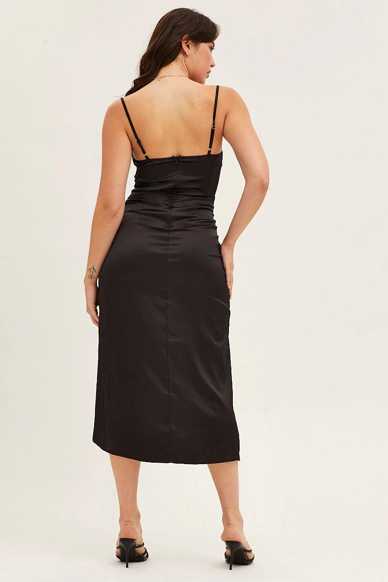 Black Cowl Neck Party Midi Dress