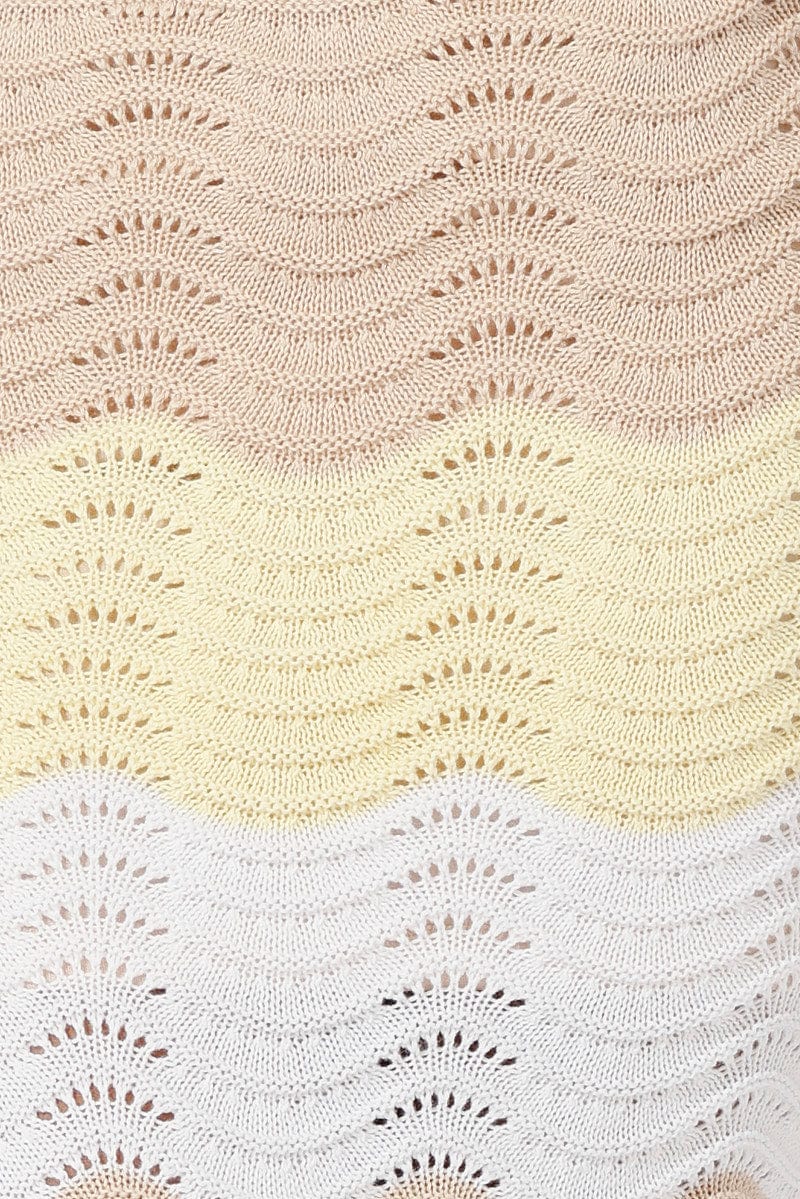 Beige Stripe Knit Skirt Midi Crochet